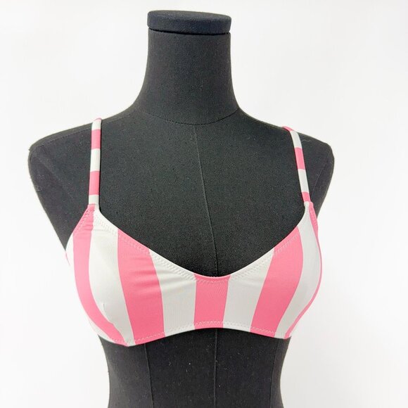 SOLID AND STRIPED SWIM PINK AND WHITE BIKINI TOP FRENCH PINK STRIPE BIKINI TOP - Picture 2 of 5